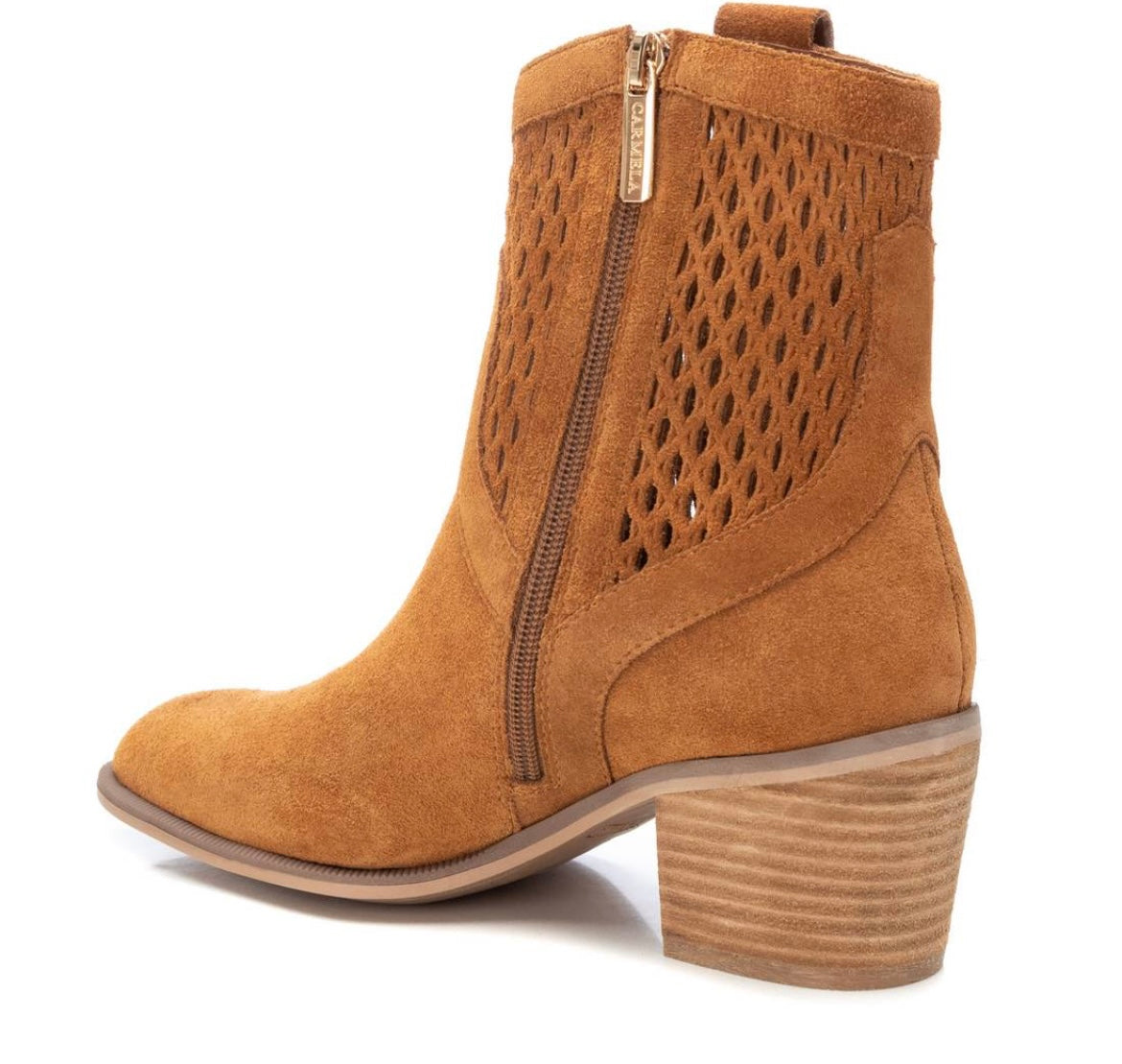 Carmela tan suede western ankle boot