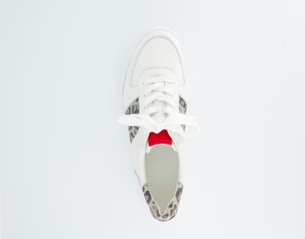 Paul Green white leather platform sneaker with leopard print