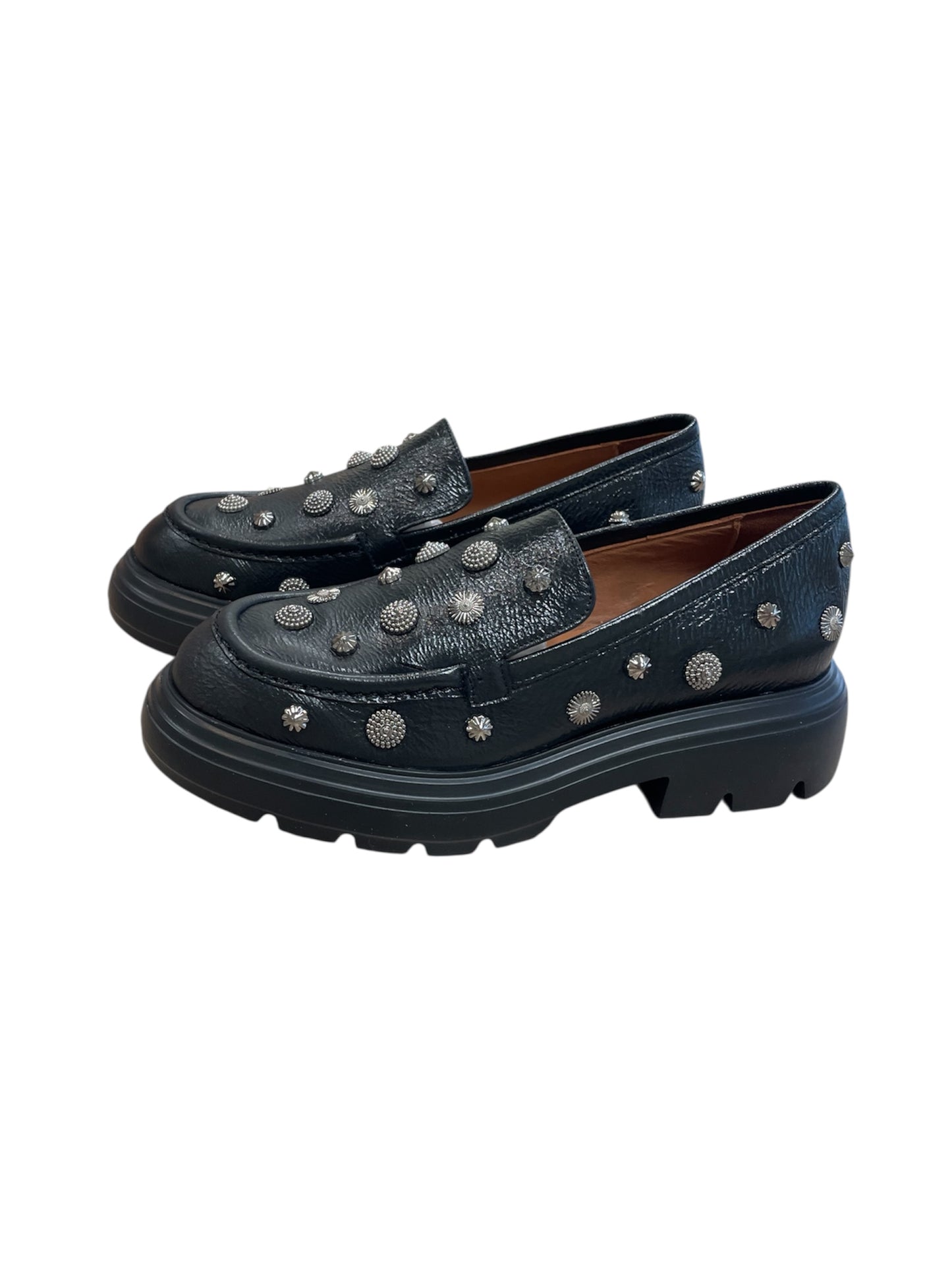 Marian black leather studded moccasins