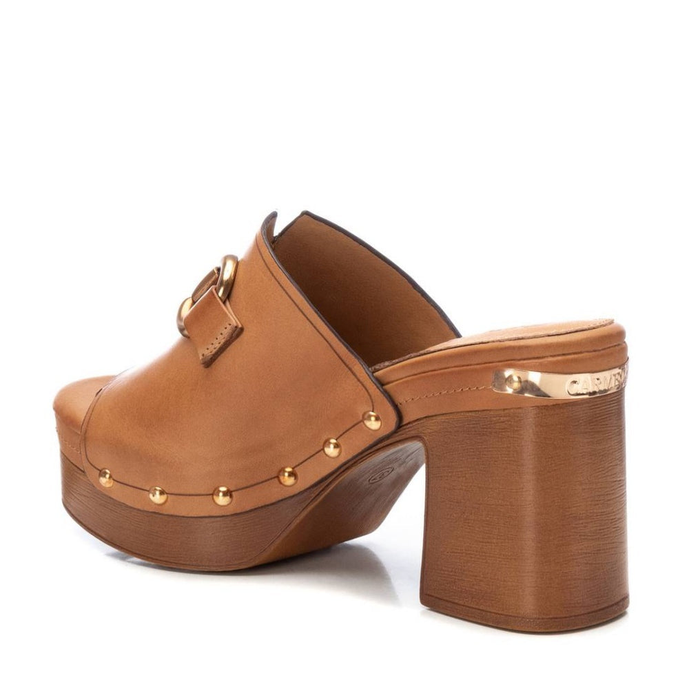 Carmela tan leather platform mules