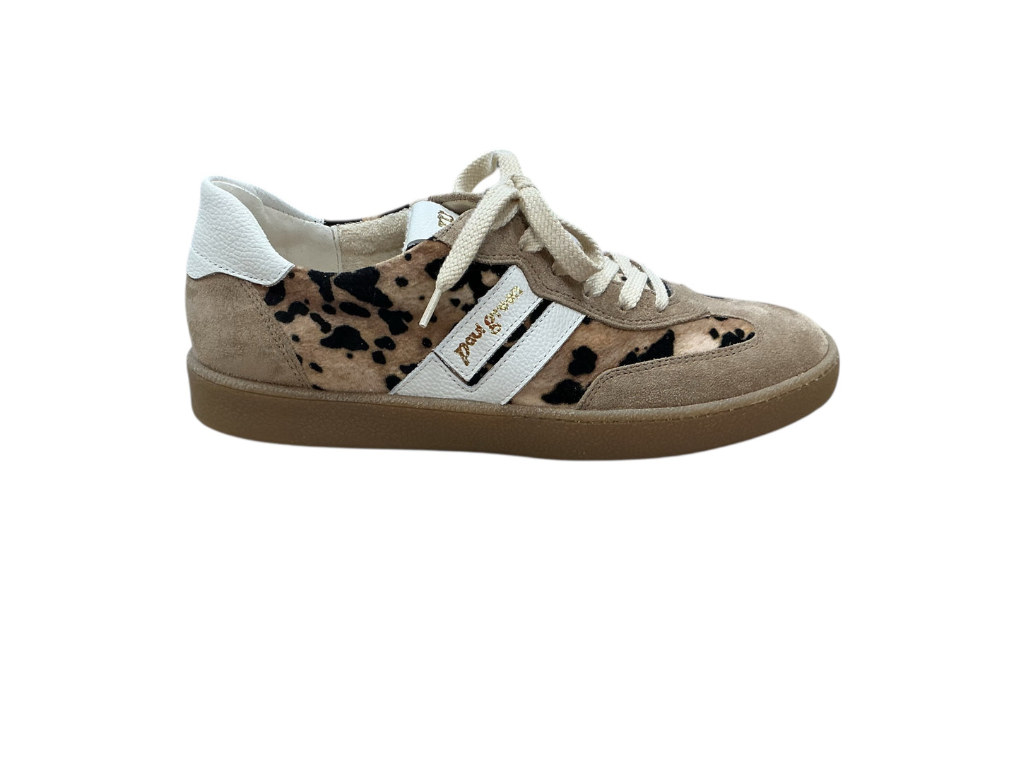 Paul Green suede beige and leopard print sneaker with rubber gum sole - Melissakshoes