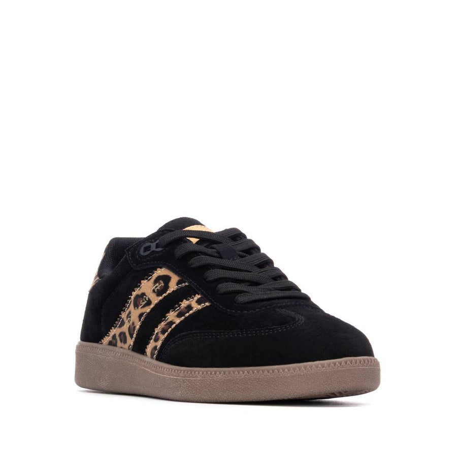 Teddy Smith black and leopard print retro sneakers