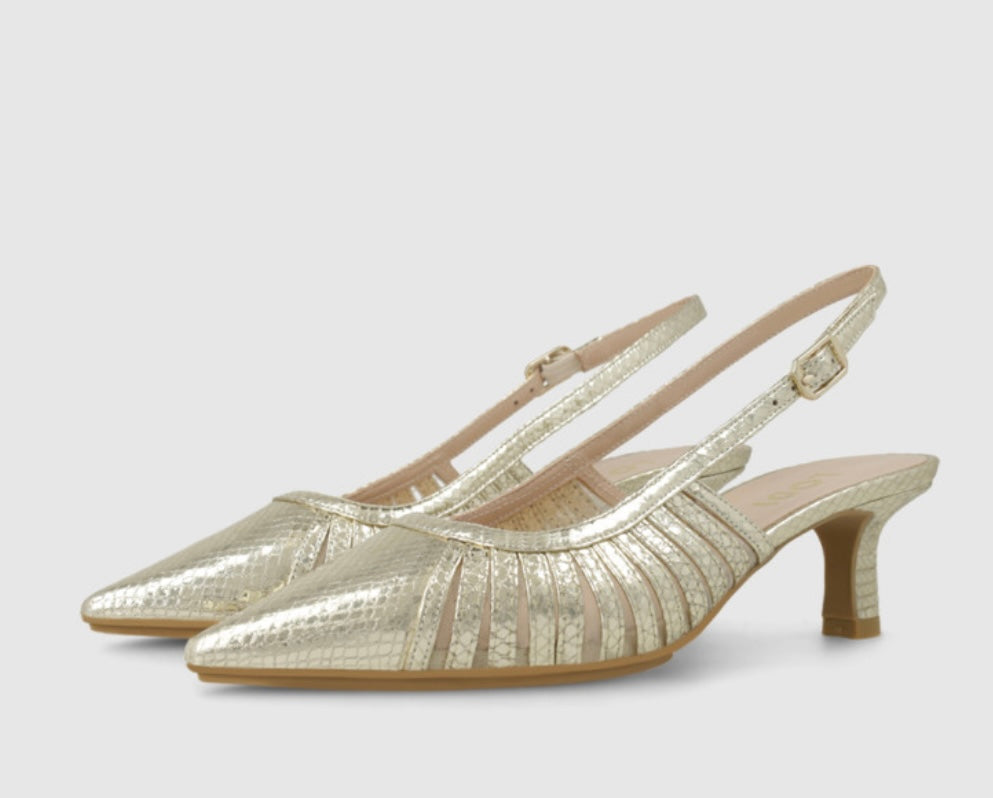 Lodi gold leather slingbacks