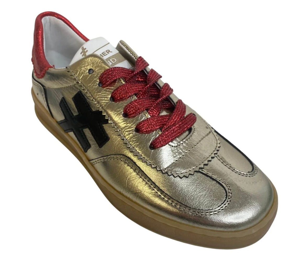 Another trend metallic gold and red leather sneakers