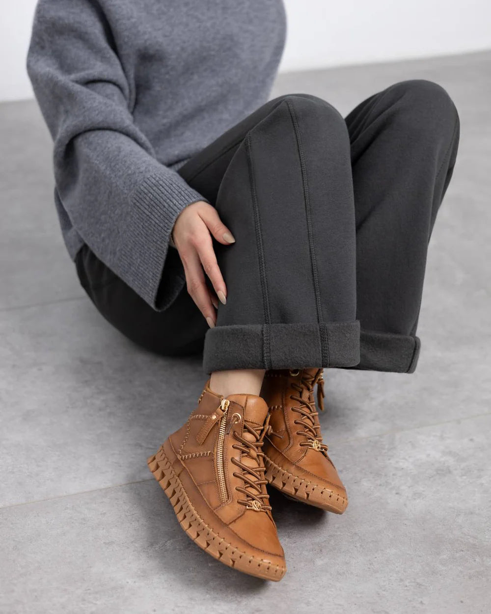 Carmela tan soft leather ankle boot (high top)