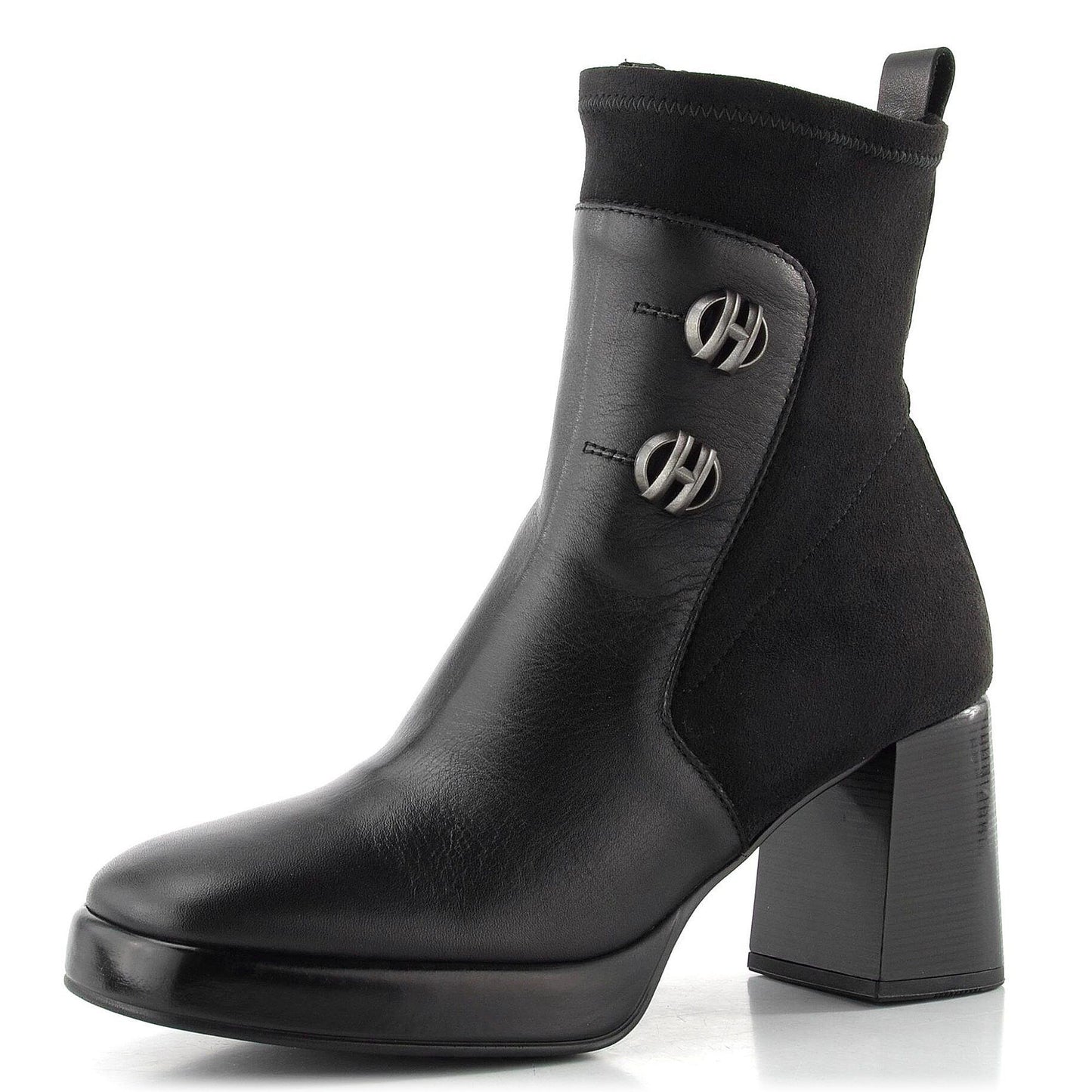 Hispanitas black leather and stretch material boots