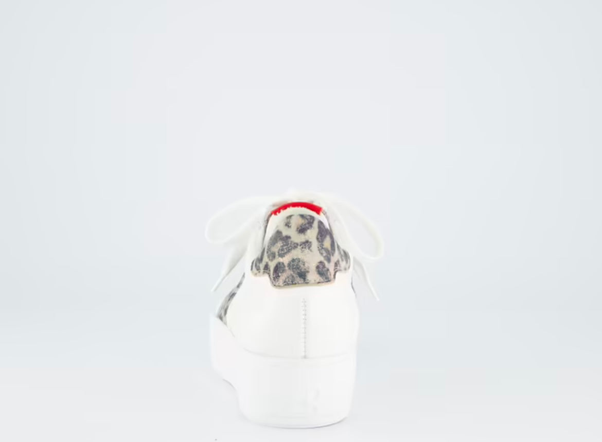 Paul Green white leather platform sneaker with leopard print