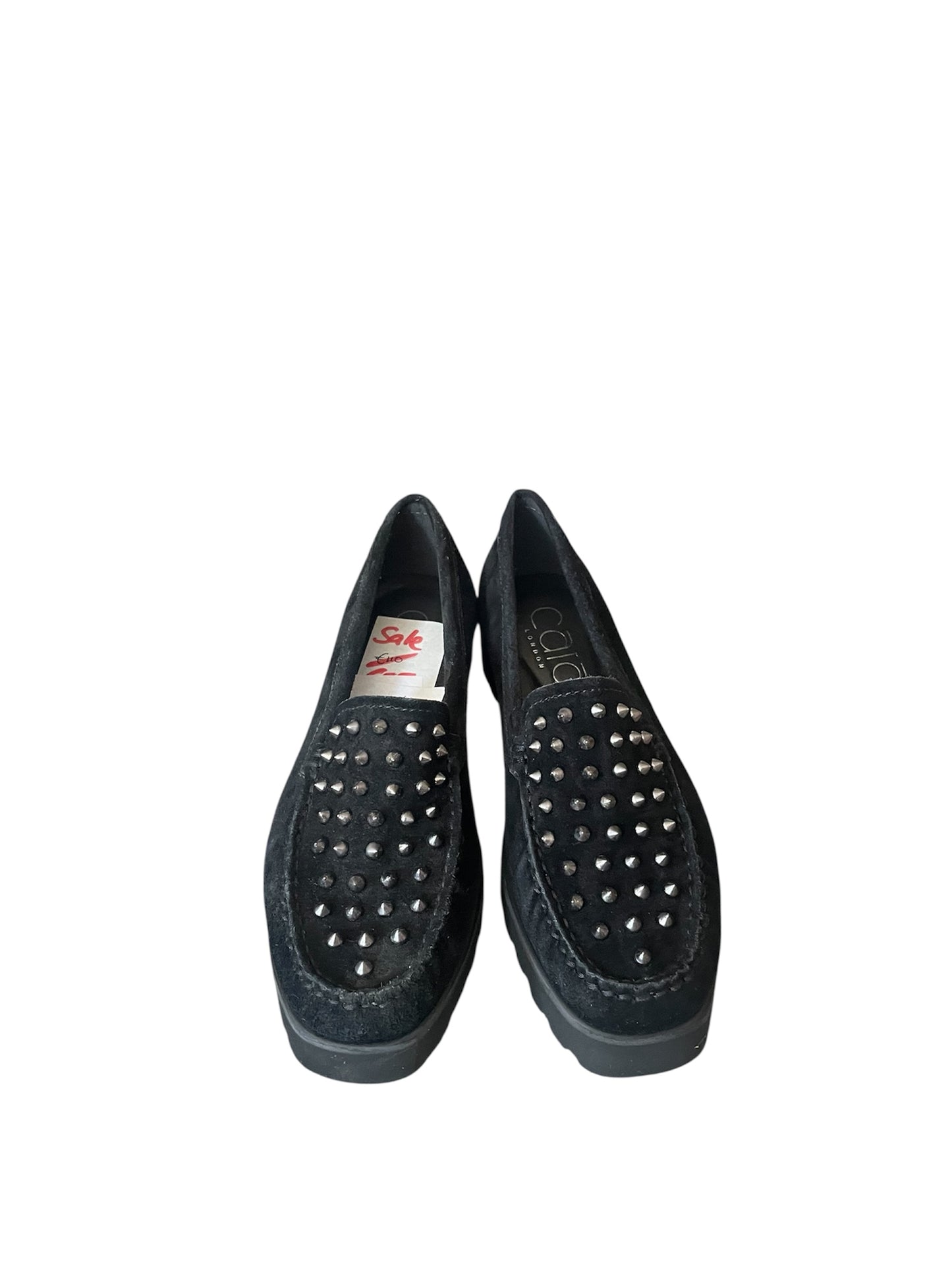 Cara black suede loafers with stud detail