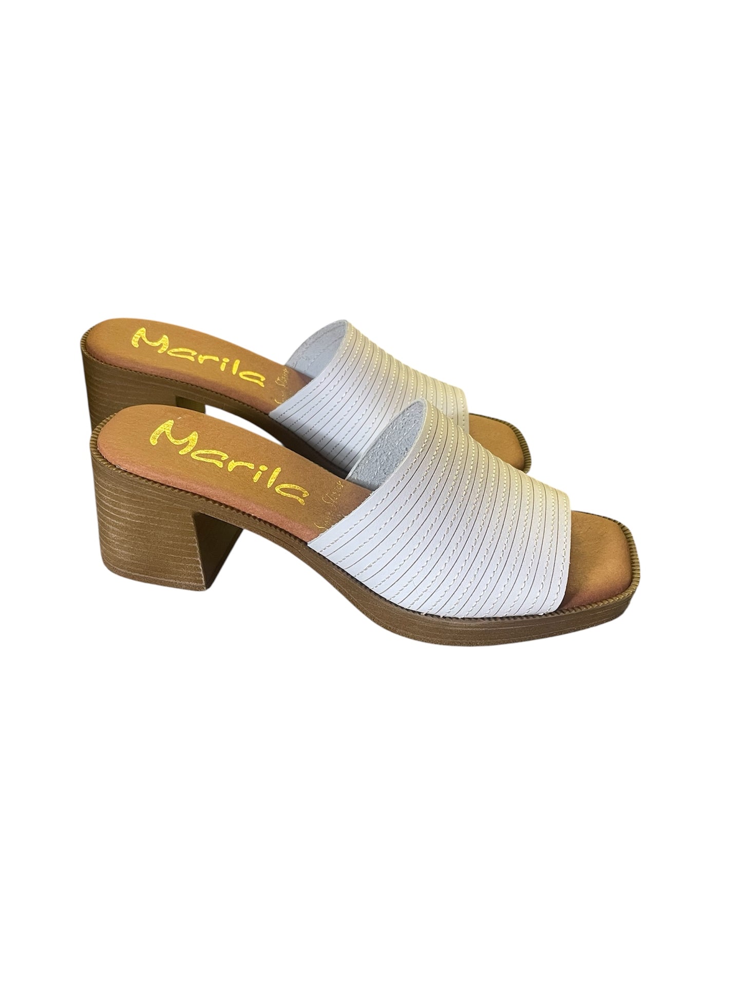 Marila white leather heeled mule sandals