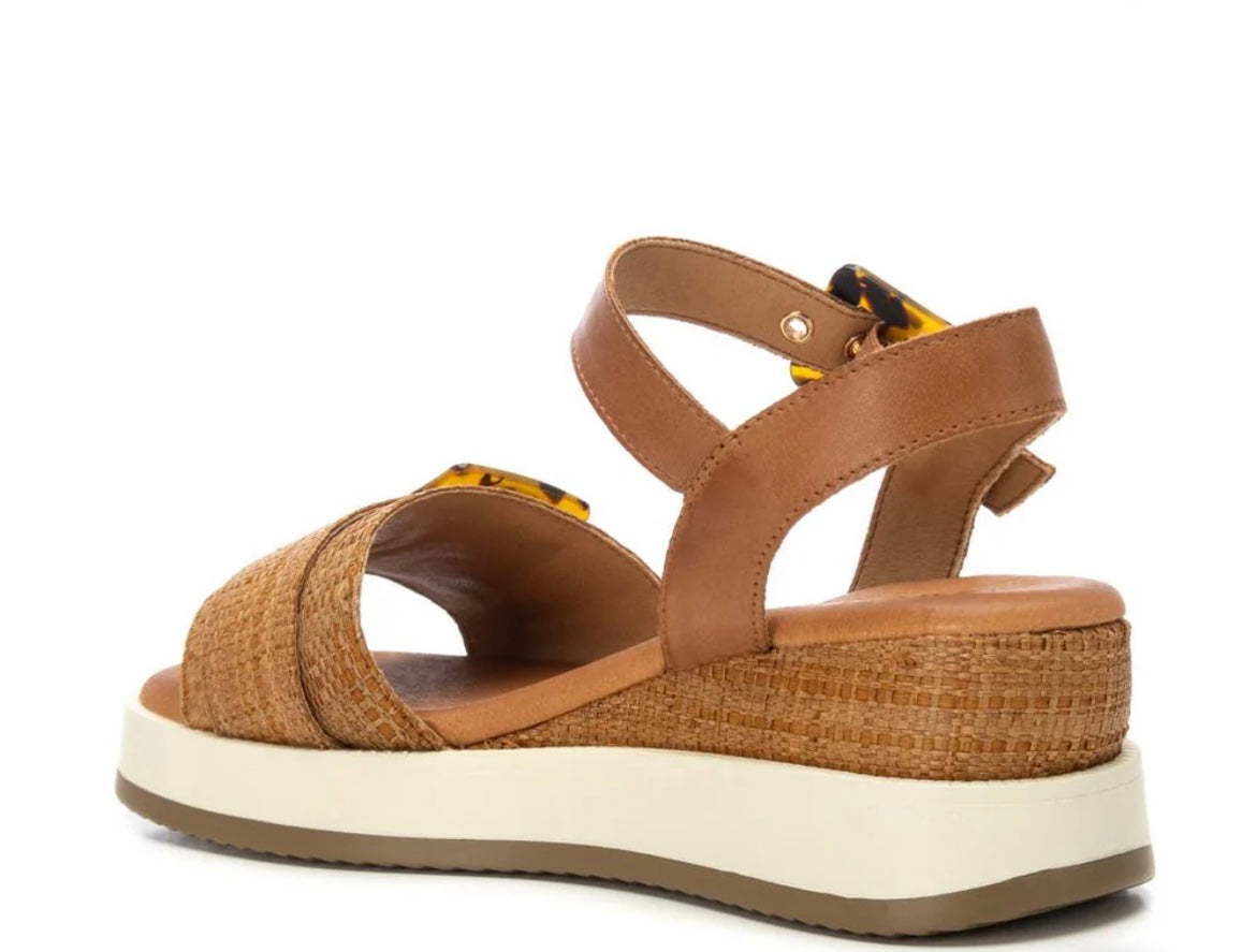 Carmela tan raffia platform wedge sandals