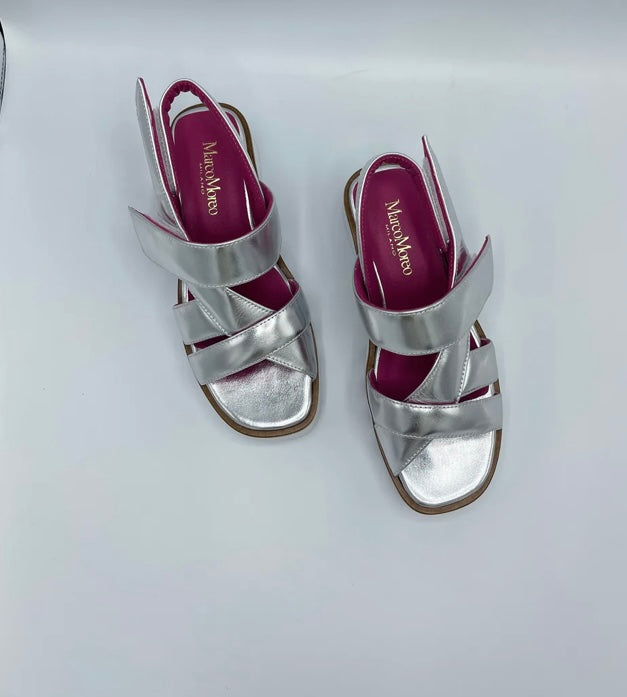 MarcoMoreo leather metallic silver sandals