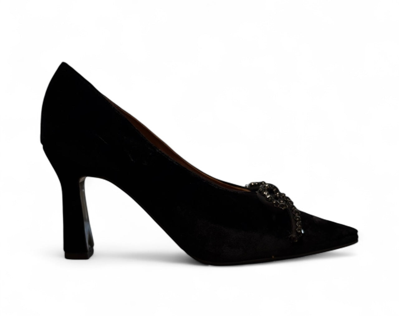 Marian black velvet shoes with beaded bow
