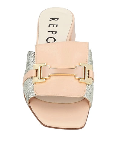 Repo silver and pink leather mules
