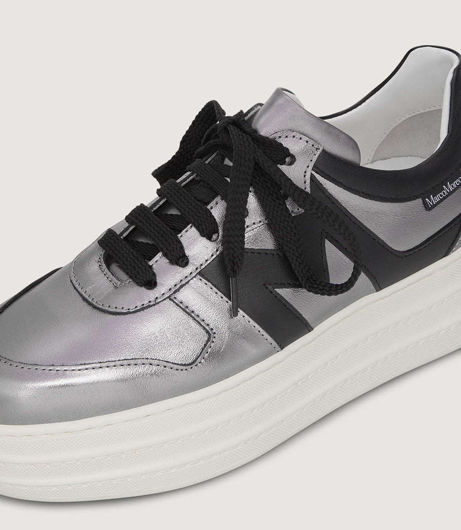 Marco Moreo silver and black leather platform sneakers - Melissakshoes