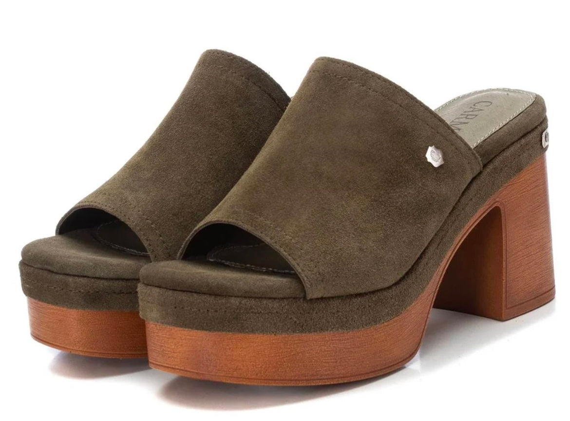 Carmela dark green suede platform mules
