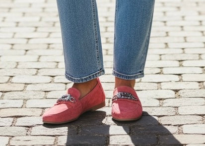 Adige raspberry pink suede loafers