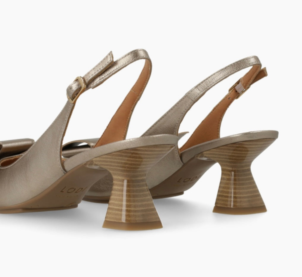 Lodi metallic bow leather slingback