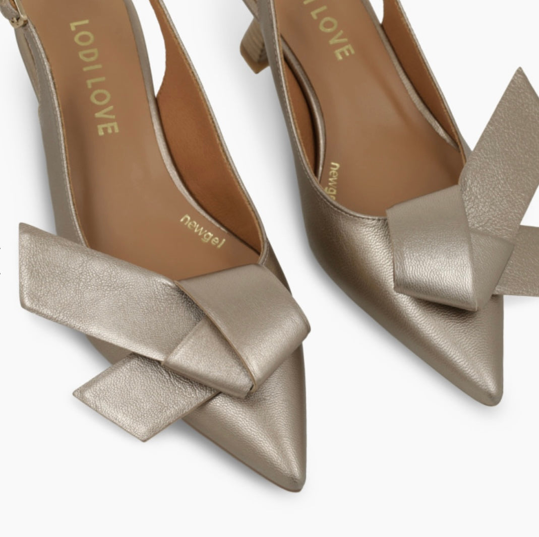 Lodi metallic bow leather slingback