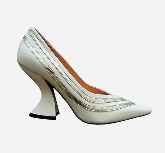 Oxitaly cream and gold shoe with flared heel