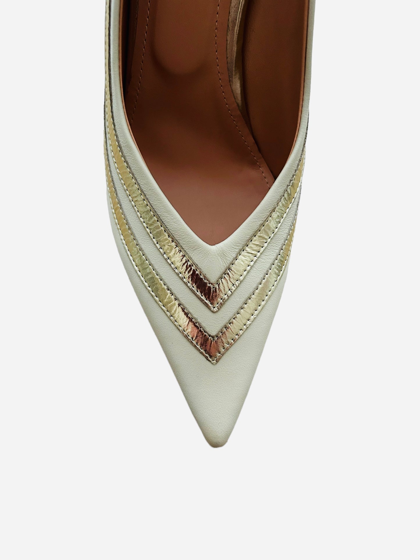 Oxitaly cream and gold shoe with flared heel