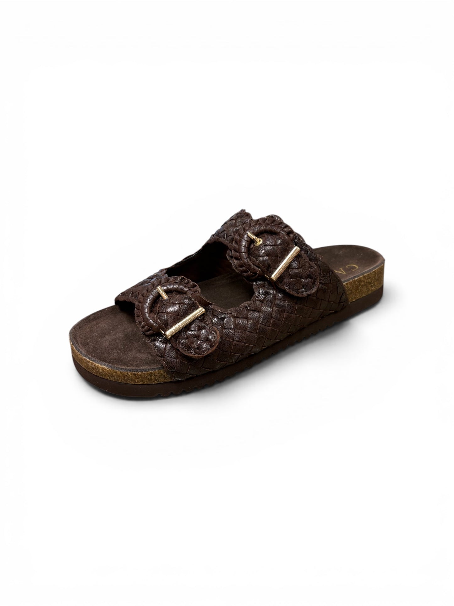 Carmela chocolate brown plaited mules