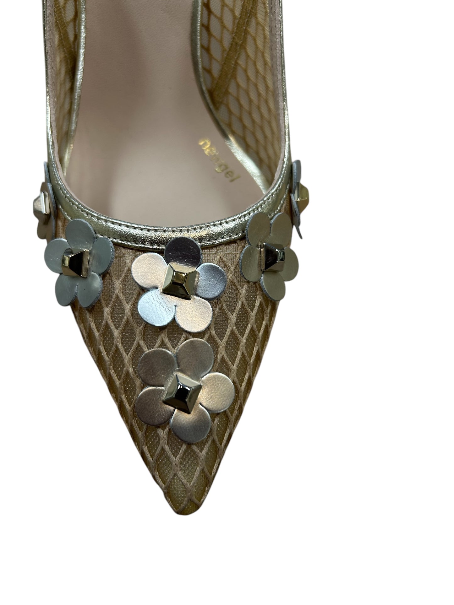Lodi gold and silver floral sling backs