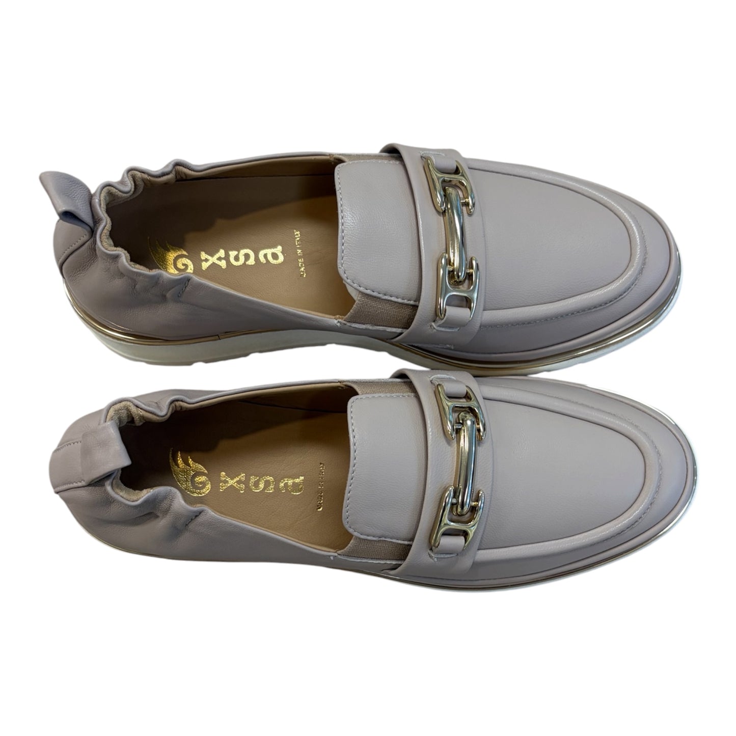 XSA soft blush nude leather wedge moccasins
