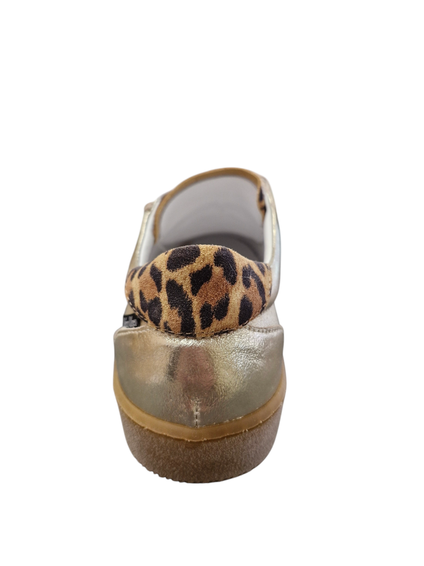 Marco Morro metallic gold sneaker with leopard-print suede and velcro straps