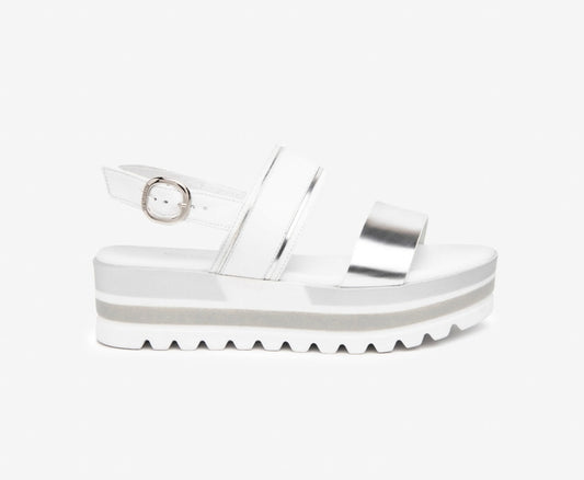NeroGiardini white and silver platform sandal