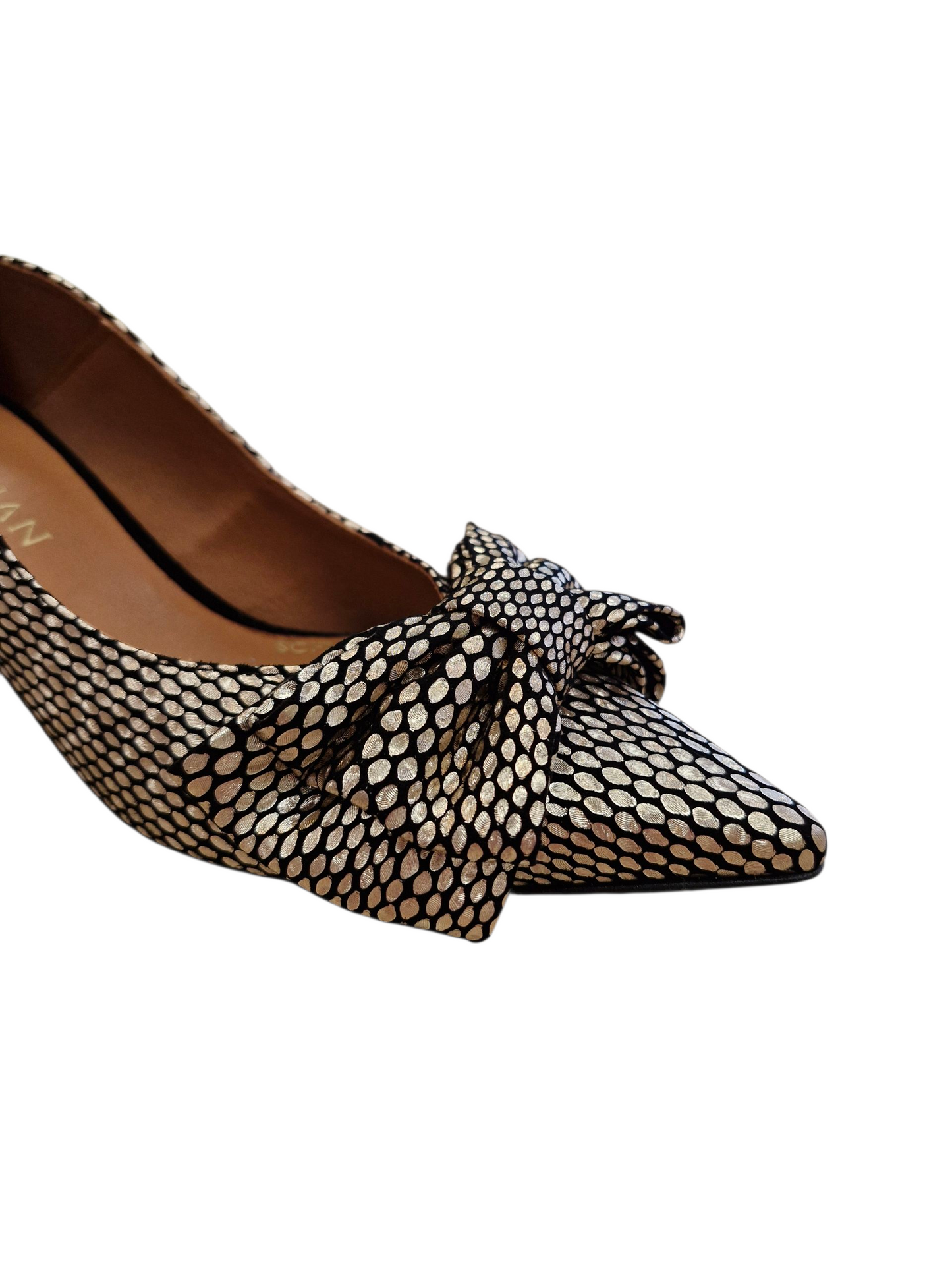 Marian gold & black flared heel