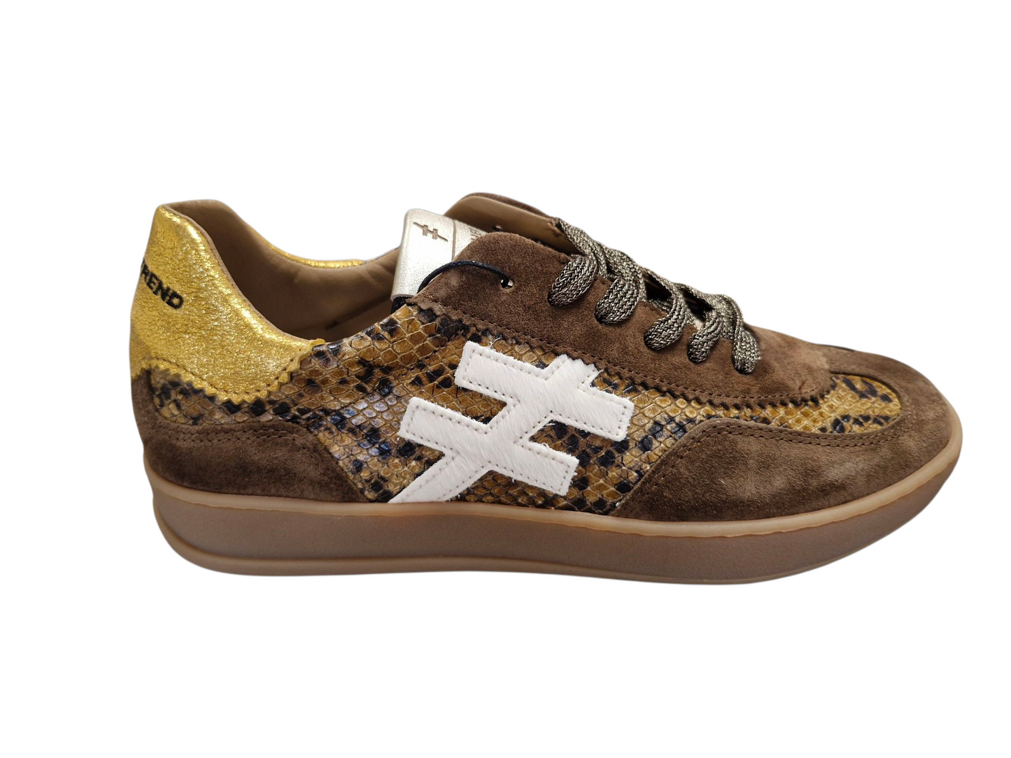 Another Trend castaña trainer with yellow gold detail