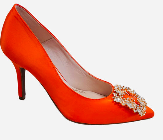 Marian orange satin court shoe - Melissakshoes