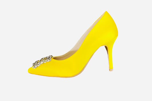 Marian yellow satin court shoes - Melissakshoes