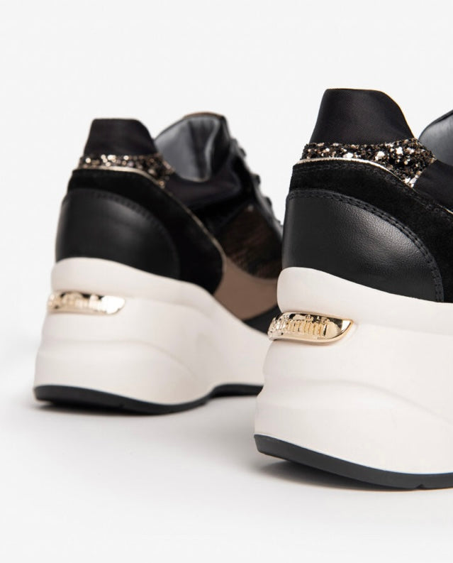 NeroGiardini black and gold wedge sneaker - Melissakshoes