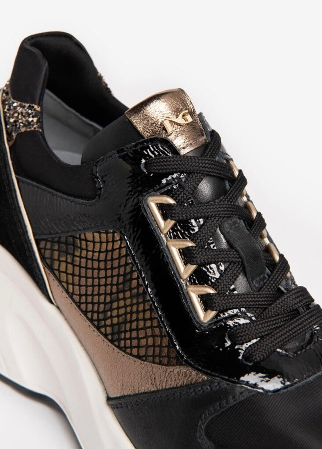 NeroGiardini black and gold wedge sneaker - Melissakshoes