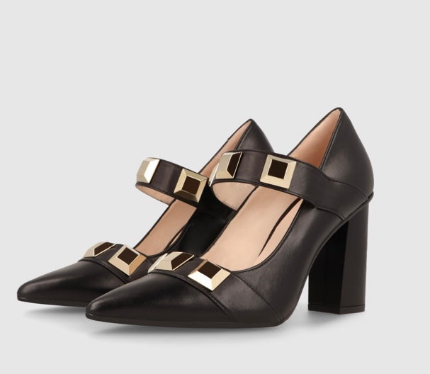Lodi black leather block heeled shoe - ...melissa k...