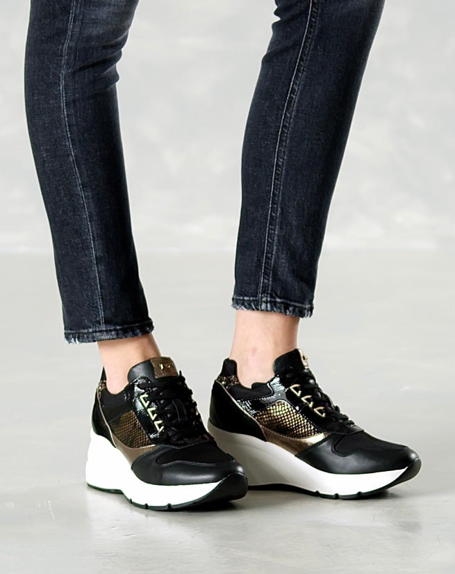 NeroGiardini black and gold wedge sneaker - Melissakshoes