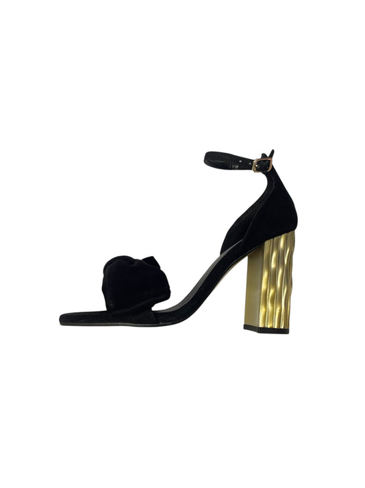 Lodi black suede sandals with gold block heel