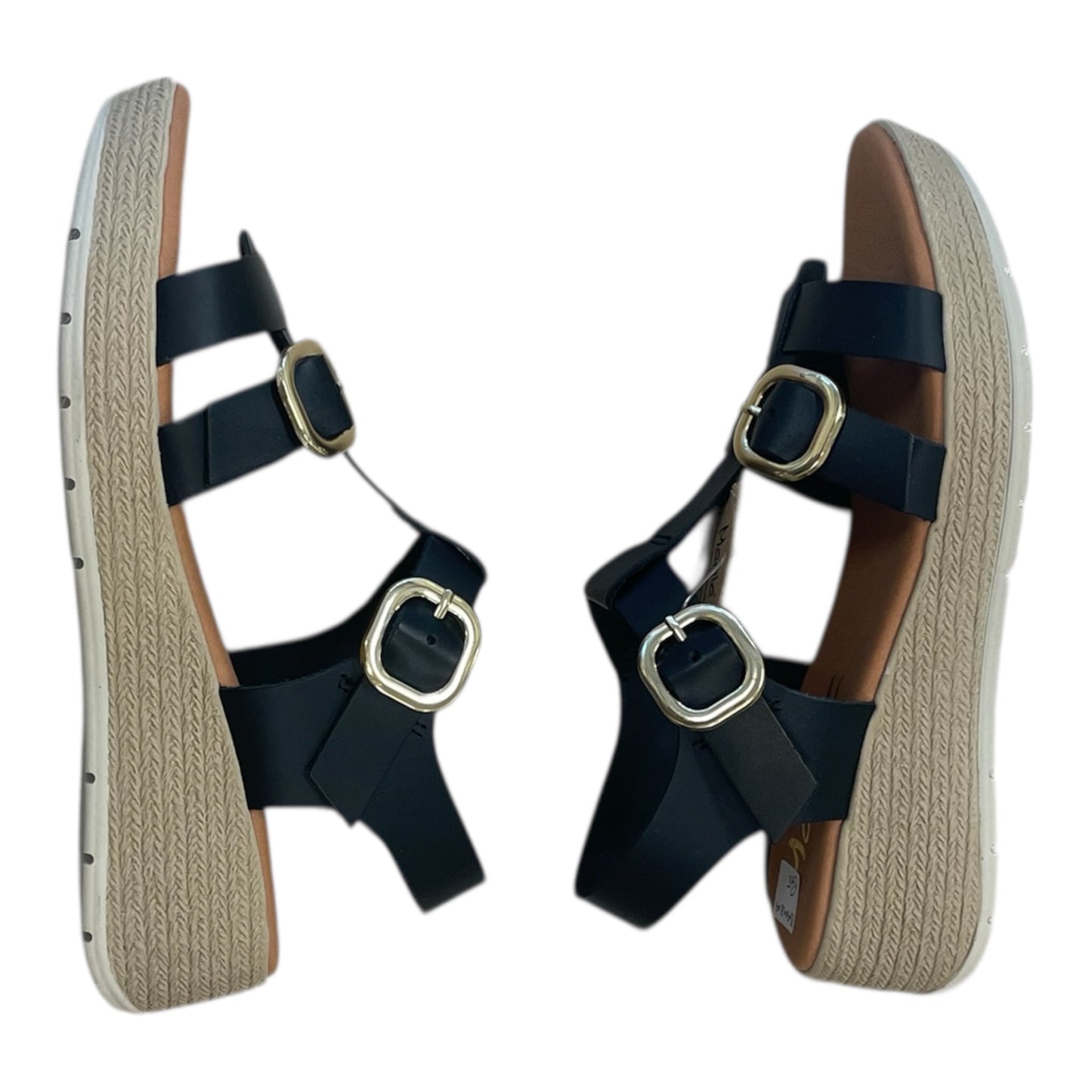 Marila black leather platform wedge sandal