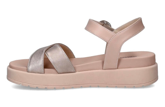 NeroGiardini rose gold and pale pink leather platform sandals