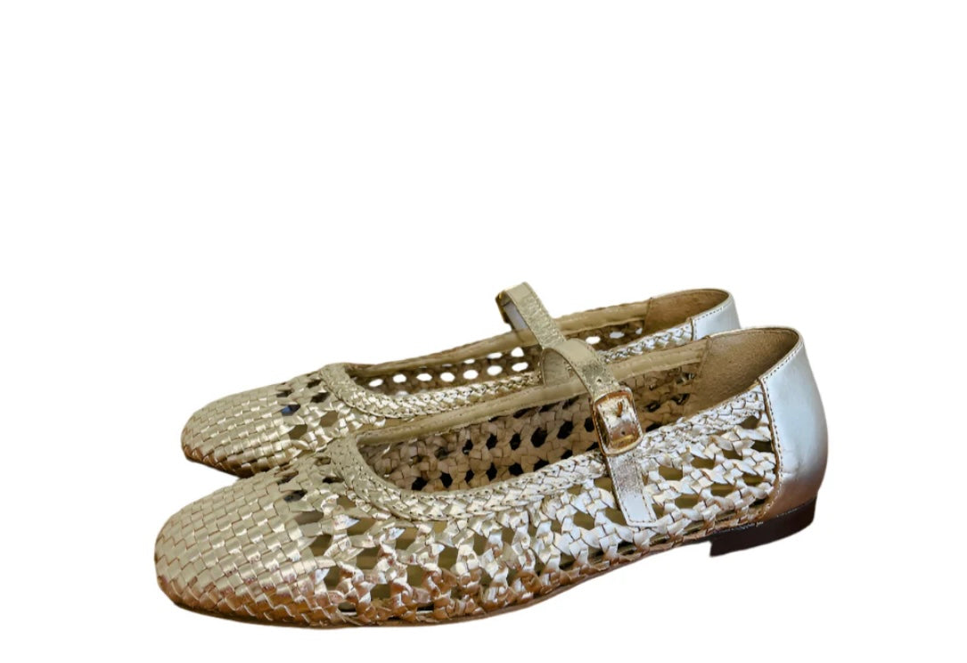 Repo gold leather ballerina shoes