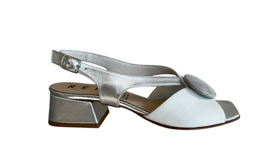 Repo silver and white leather slingback sandals