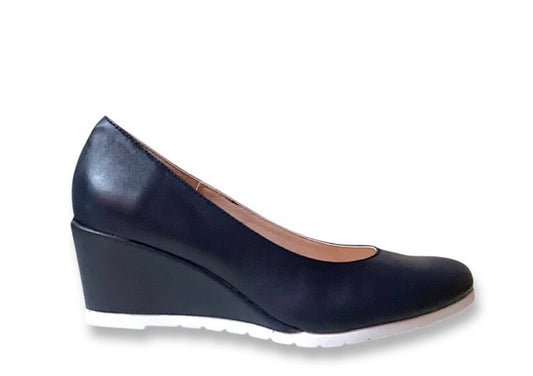Jose Saenz navy leather wedge shoes