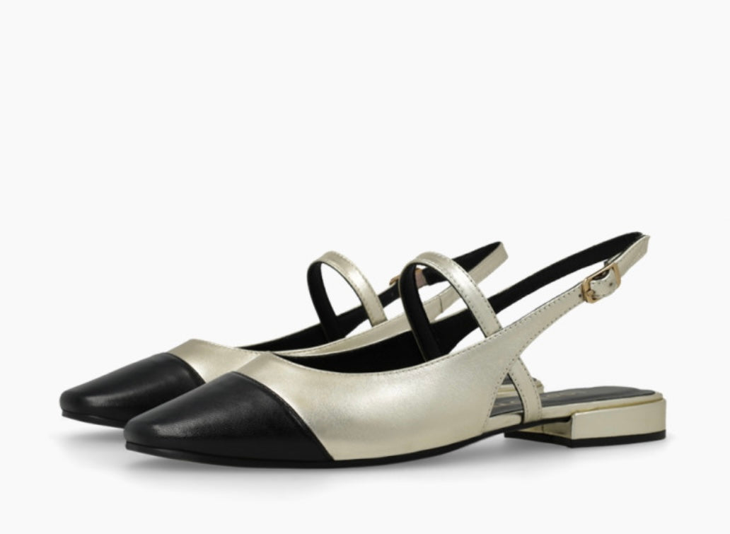 Lodi gold and black leather slingback ballerina flats