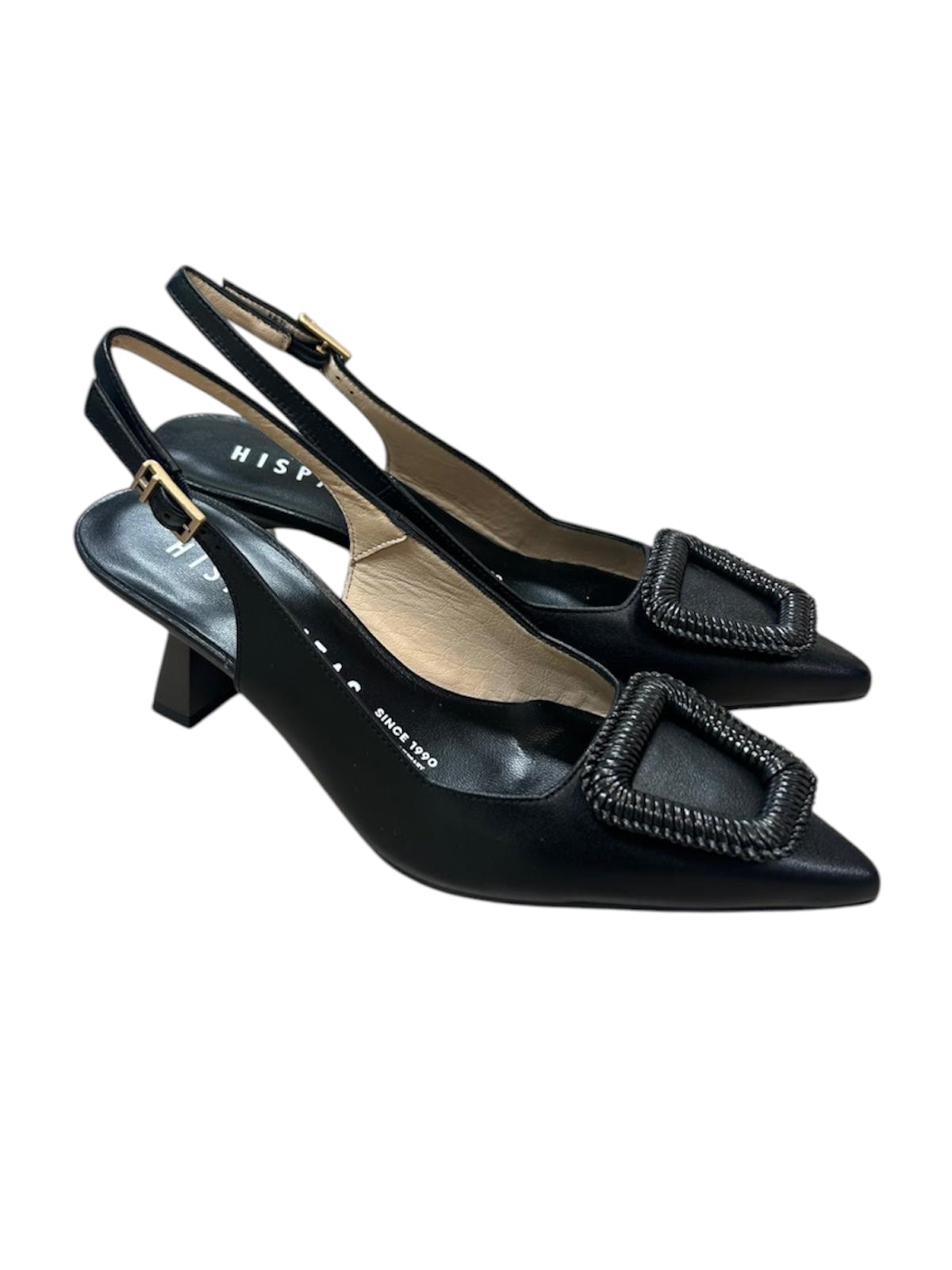 Hispanitas black leather sling back shoes