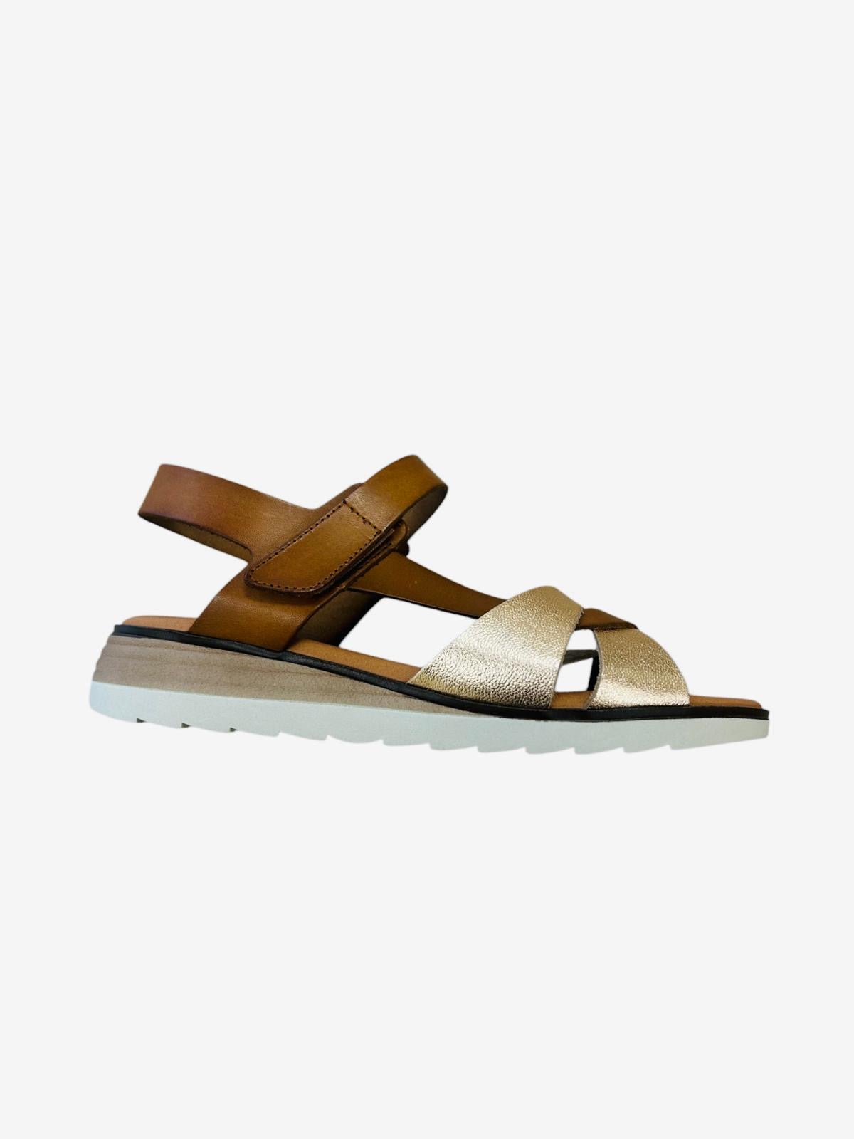 Marila rose gold and tan leather sandal