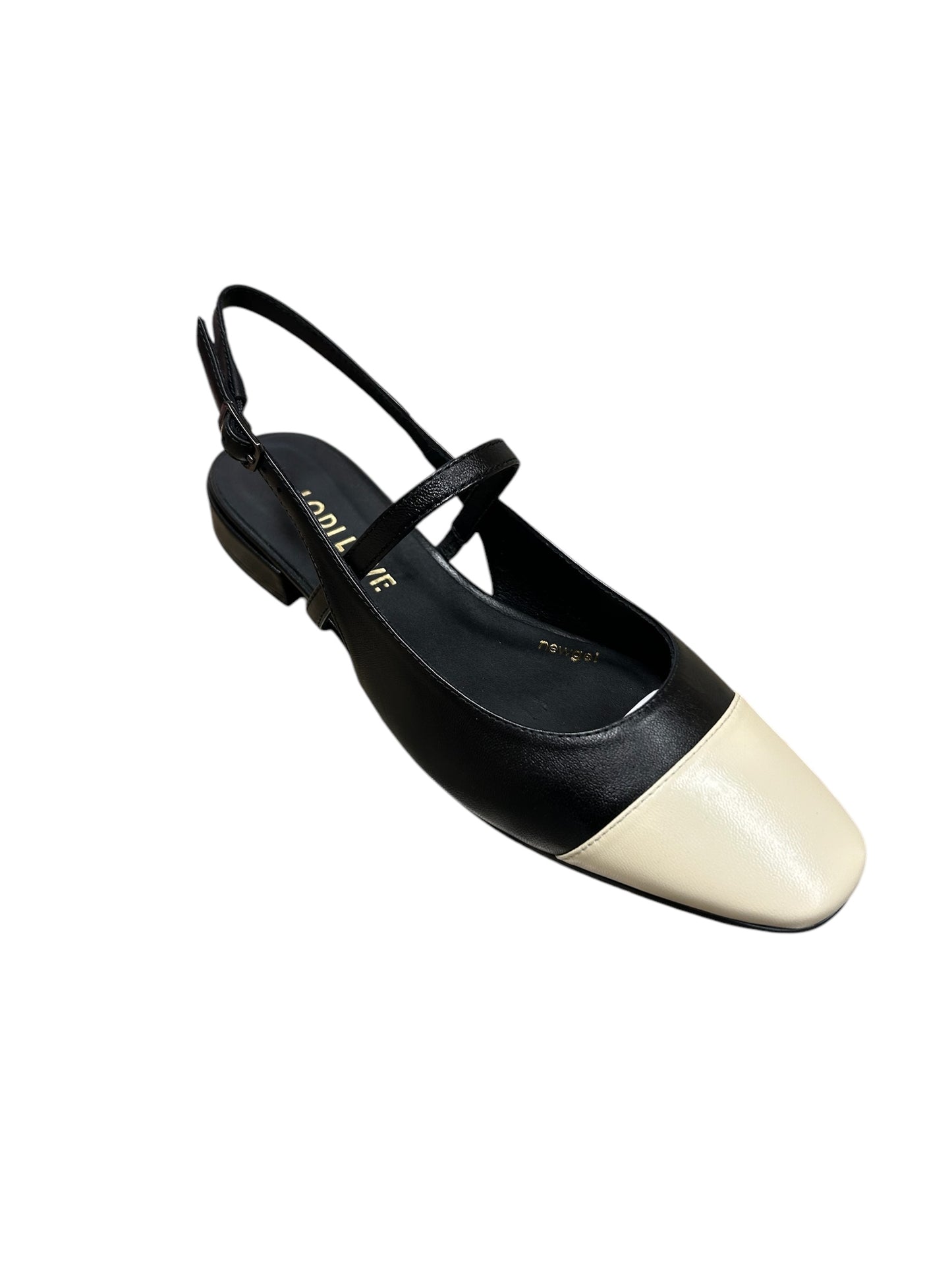 Lodi black and cream leather ballerina slingbacks