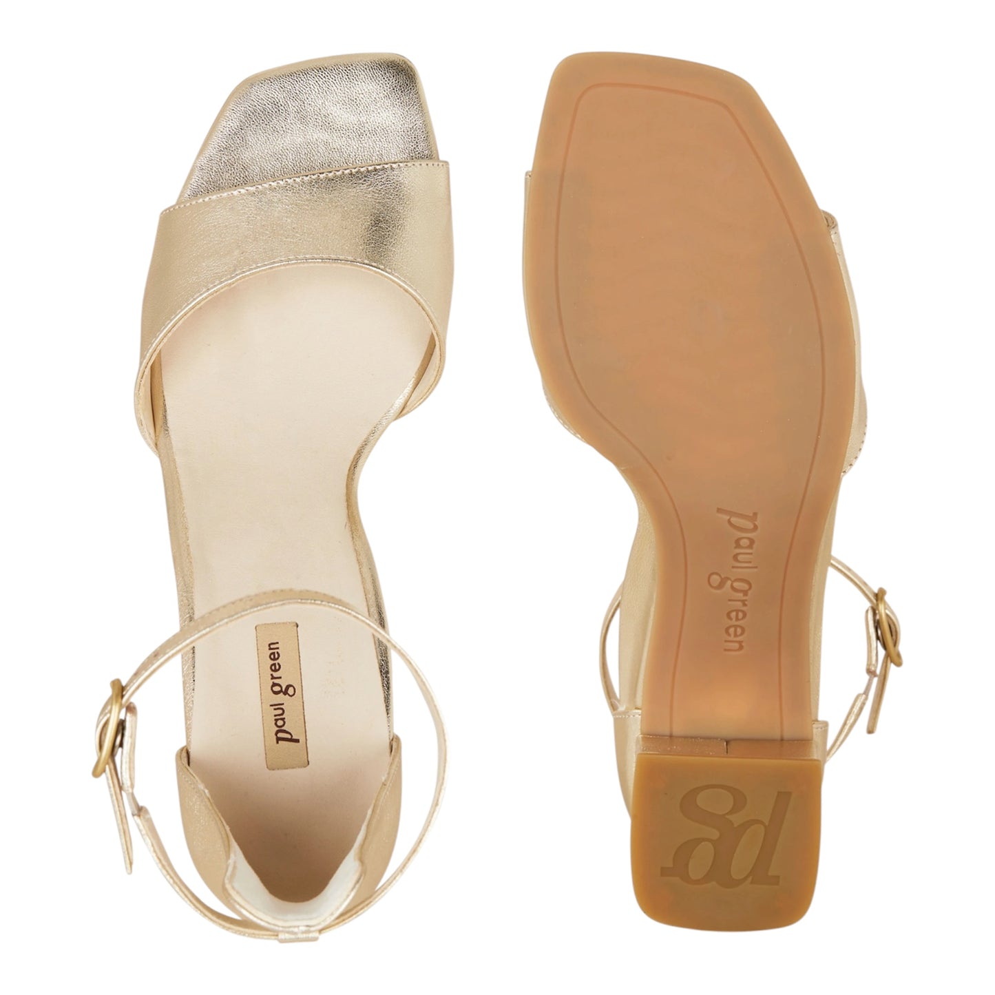 Paul Green gold leather  block heeled sandals