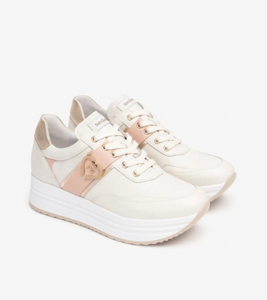 NeroGiardini cream and pink platform sneakers