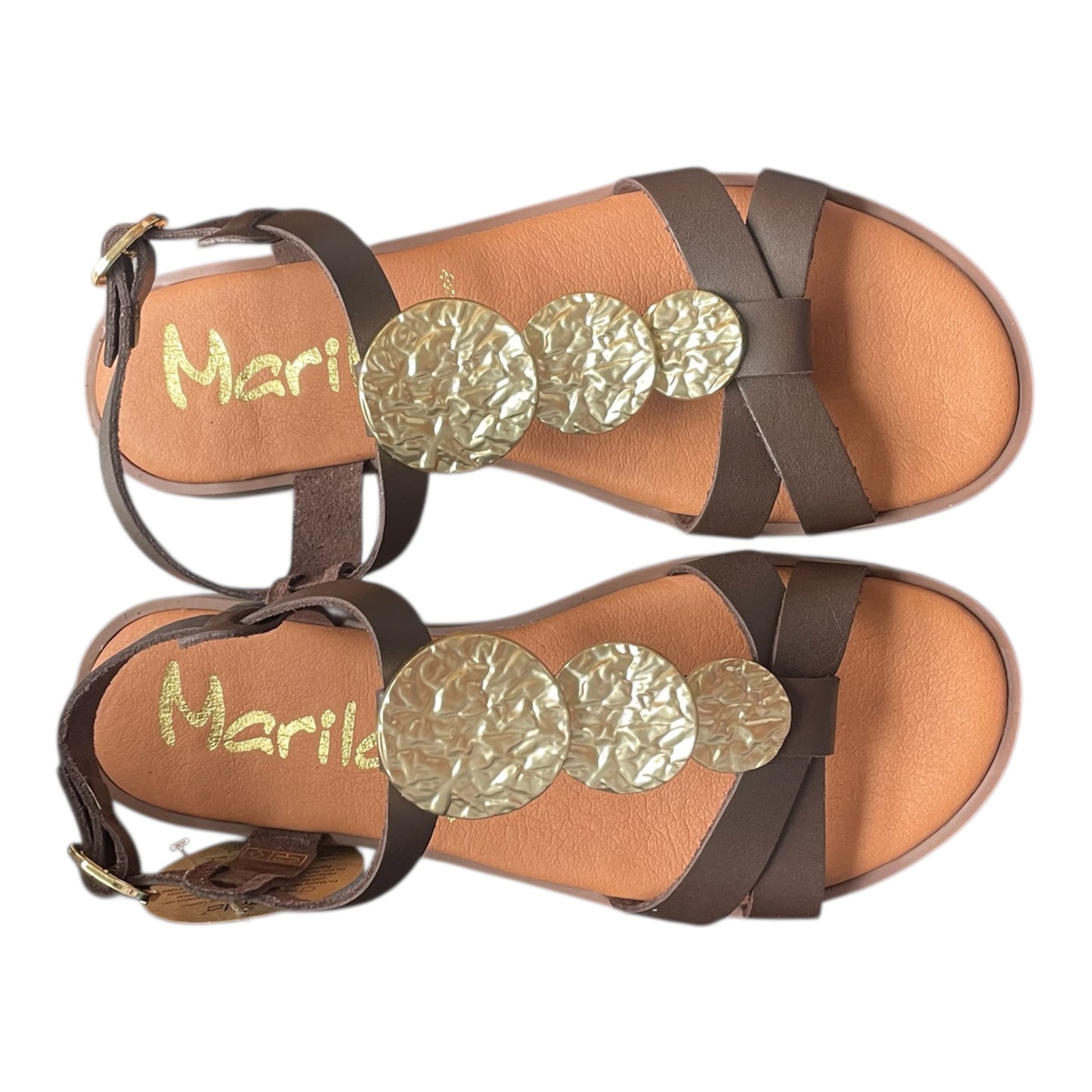 Marila brown leather sandals with gold embellishment
